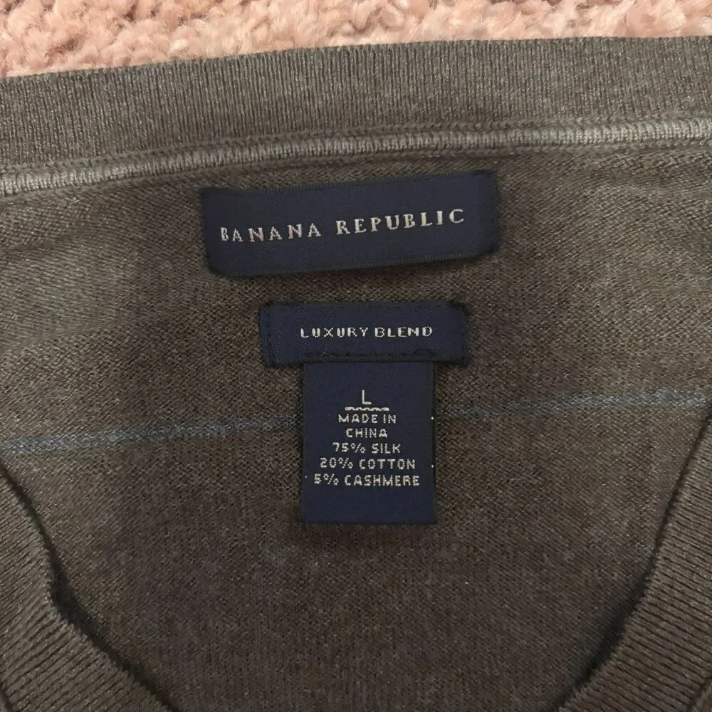 BANANA REPUBLIC Men's Sweater Brown V-Neck Silk Cashmere Luxury Blend Size L